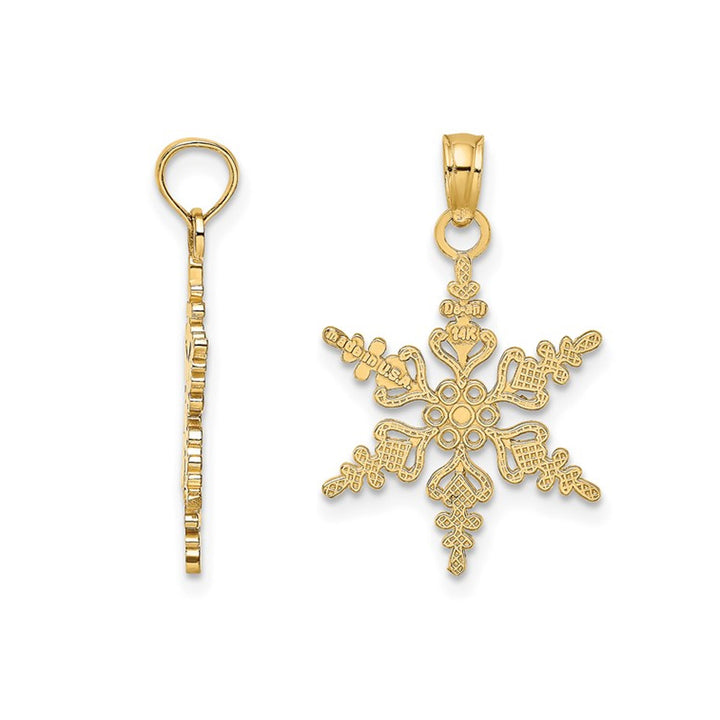 10K Yellow Gold Snowflake Charm Pendant Necklace with Chain Image 3