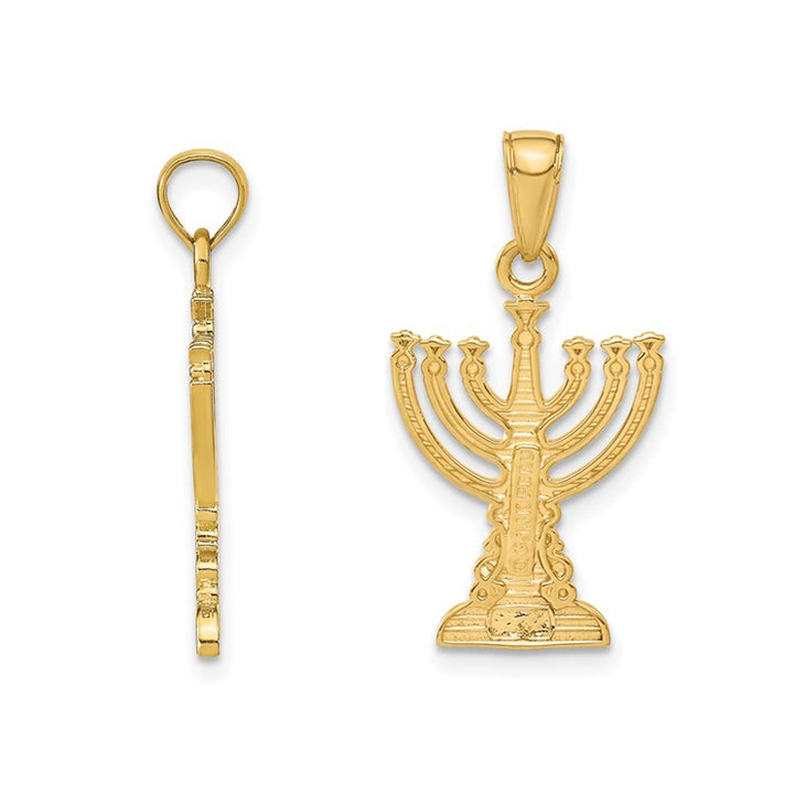10K Yellow Gold Polished Menorah Pendant Necklace Charm with Chain Image 3