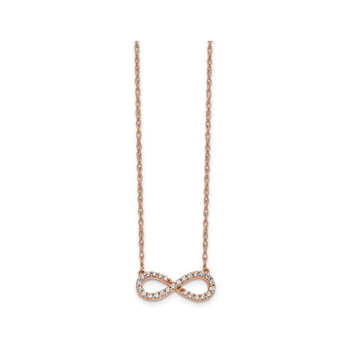 1/7 Carat (ctw) Diamond Infinity Necklace in 10K Rose Pink Gold with Chain Image 3