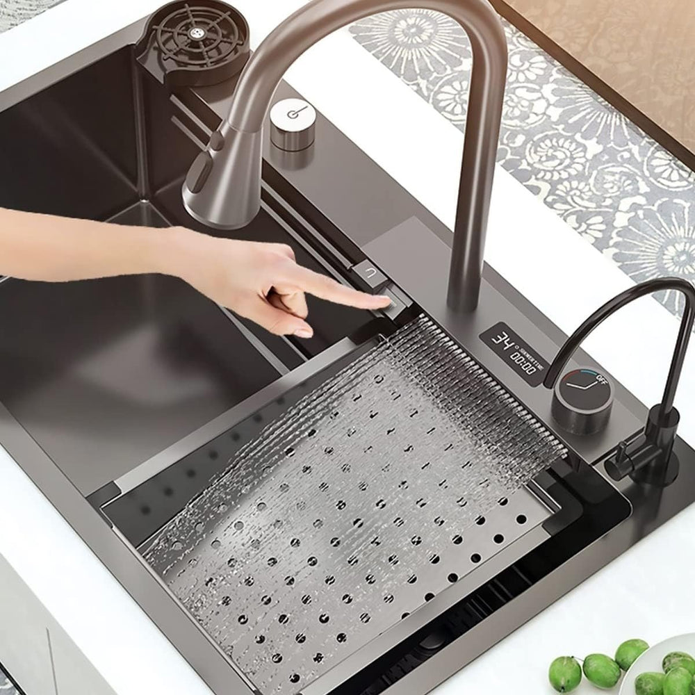 Flying Rain Stainles Steel Waterfall Kitchen Sink w Digital Contro Faucet Nano Black 29.5 INCH Image 2