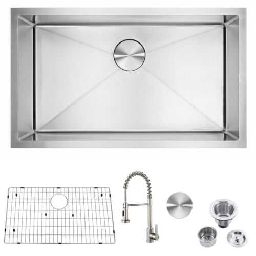 Handmade 30 304Stainless Steel Single Bowl Undermount Kitchen Sink With Faucet Image 1