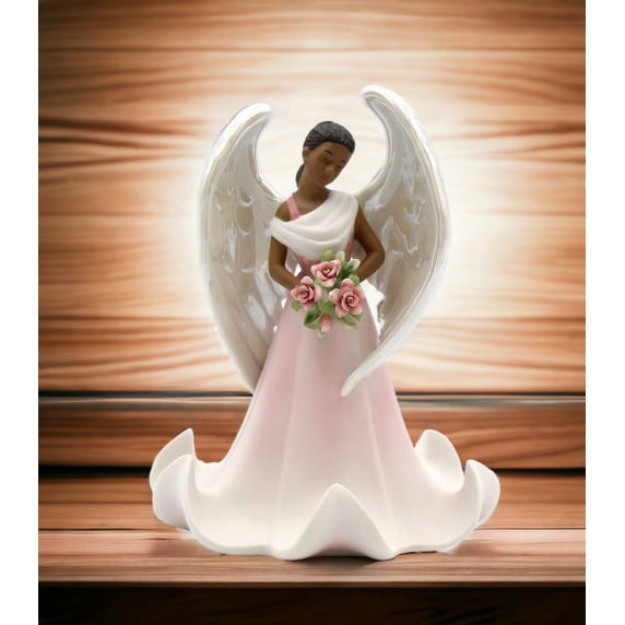 Ceramic African American Angel with Flowers Figurine Home D cor Religious D cor Religious Gift Church D cor, Image 1