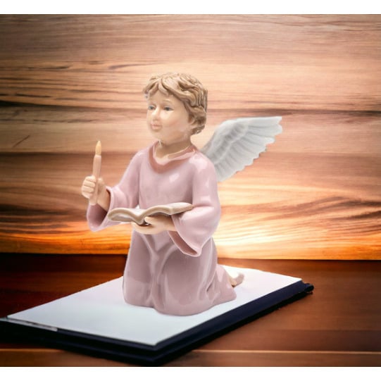 Ceramic Angel Holding Book Candle Figurine 3.5in Religious Gift Image 2