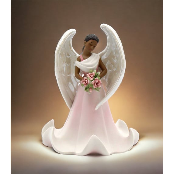 Ceramic African American Angel with Flowers Figurine Home D cor Religious D cor Religious Gift Church D cor, Image 2