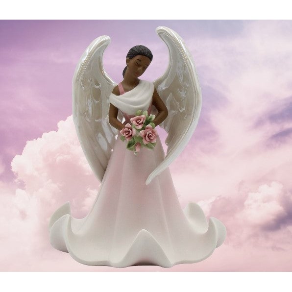 Ceramic African American Angel with Flowers Figurine Home D cor Religious D cor Religious Gift Church D cor, Image 3