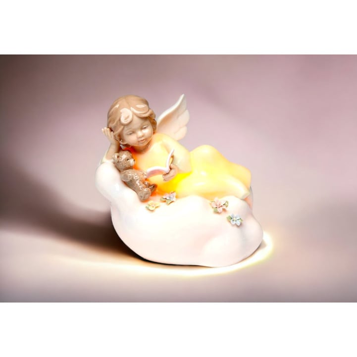 Ceramic Angel Nightlight with Teddy Bear on Cloud 5.25in Home Gift Image 2