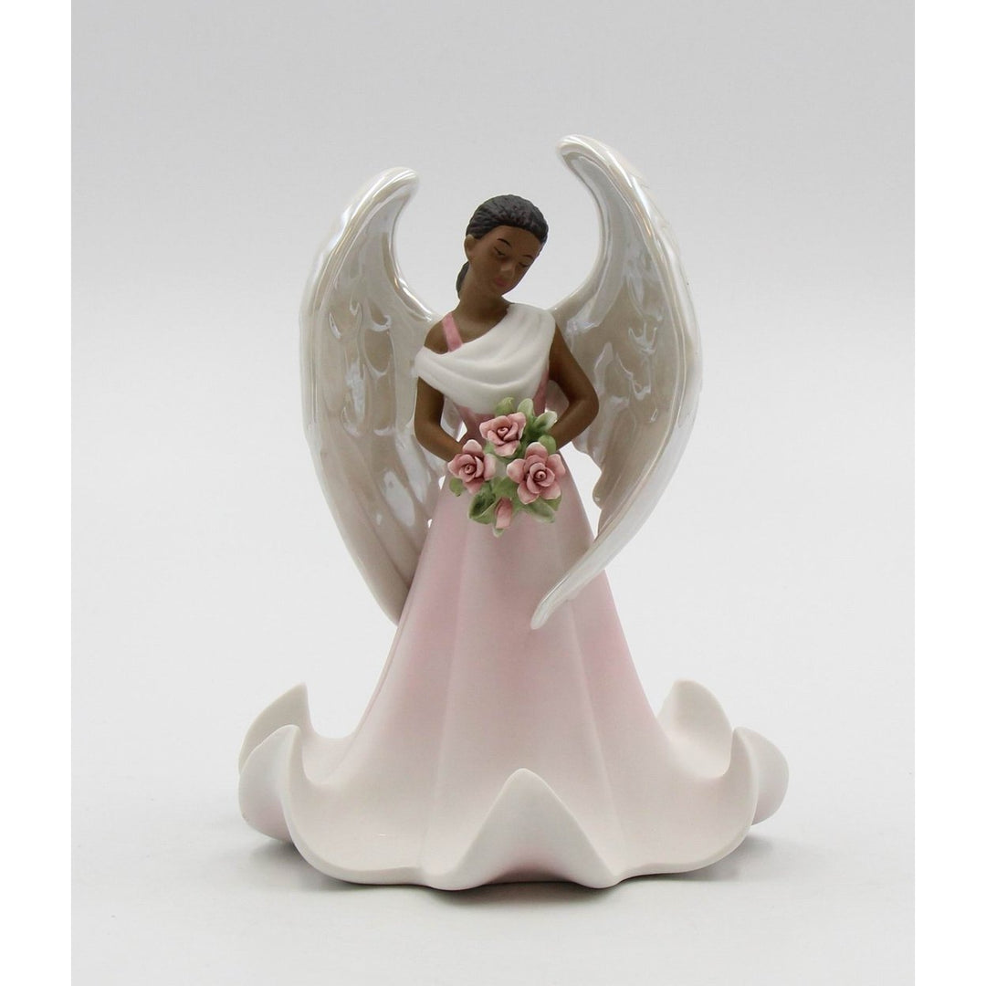 Ceramic African American Angel with Flowers Figurine Home D cor Religious D cor Religious Gift Church D cor, Image 4