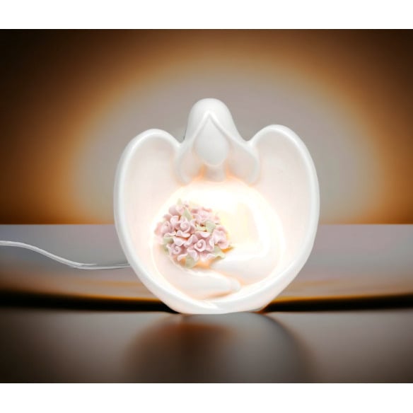 Ceramic Angel Night Light with Flowers 5.625 Inch Home Gift Image 1