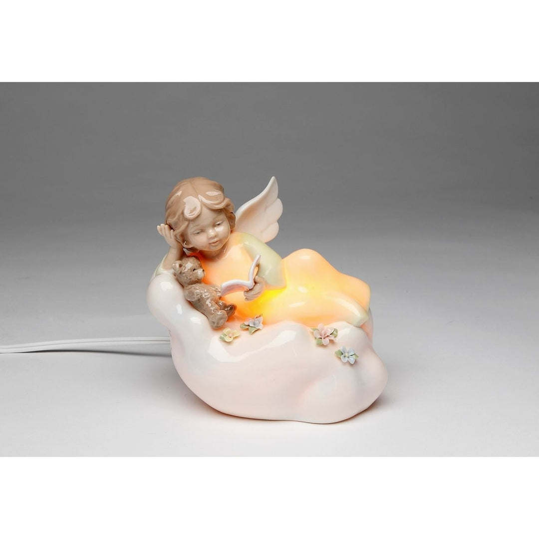 Ceramic Angel Nightlight with Teddy Bear on Cloud 5.25in Home Gift Image 3