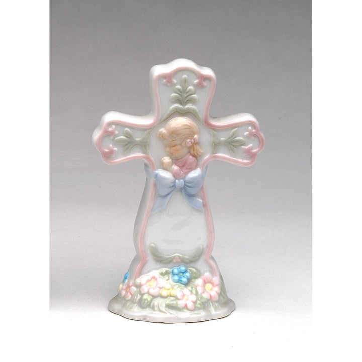 Ceramic Cross Praying Girl Figurine 2.75 Inch Image 3