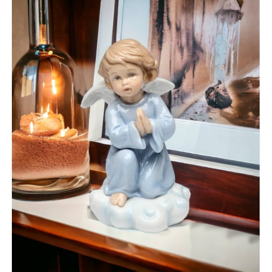 Ceramic Praying Angel Figurine 4.25in Religious Gift Baptism Decor Image 1