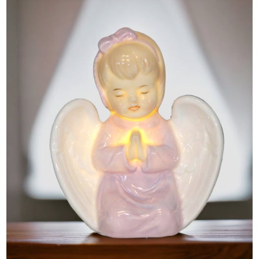 Ceramic Praying Angel Girl LED Night Light 4.25in Religious Gift Image 1