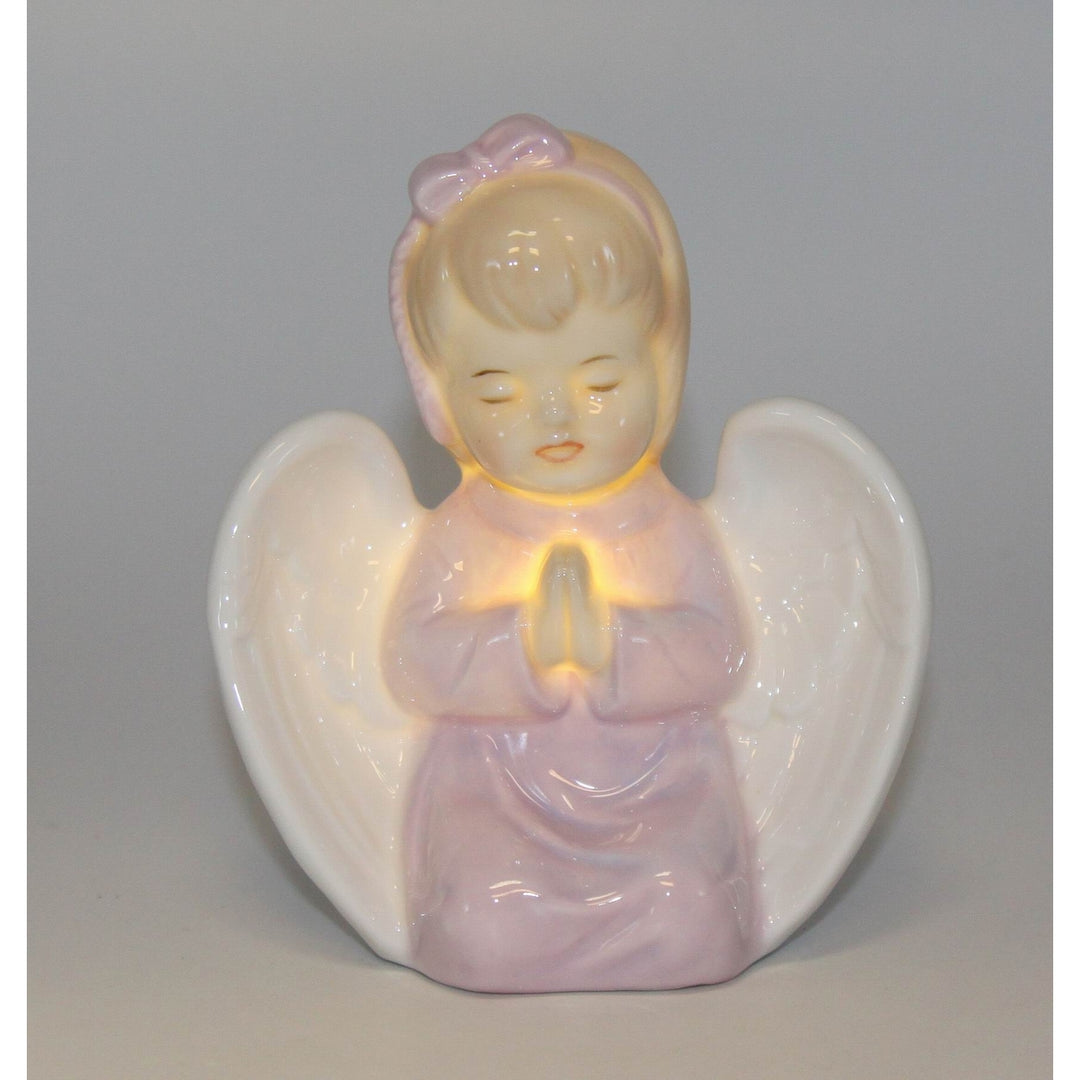 Ceramic Praying Angel Girl LED Night Light 4.25in Religious Gift Image 2