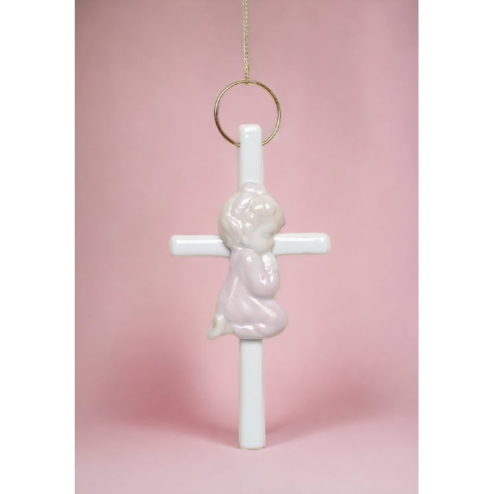 Ceramic Praying Girl Small Cross 5x275x58 Religious Gift Decor Image 1