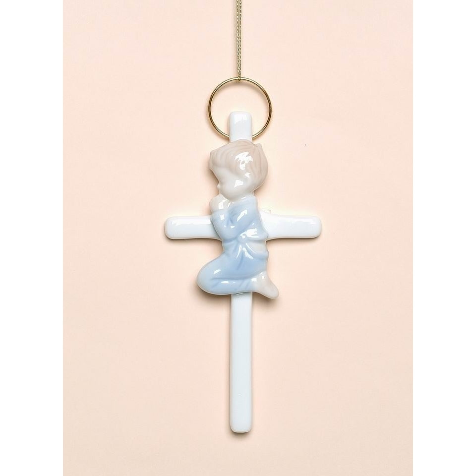 Ceramic Praying Boy On Cross 5x275x58 Religious Gift Baptism Decor Image 3