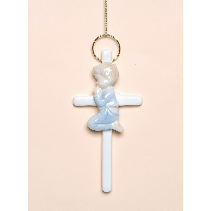 Ceramic Praying Boy On Cross 5x275x58 Religious Gift Baptism Decor Image 3