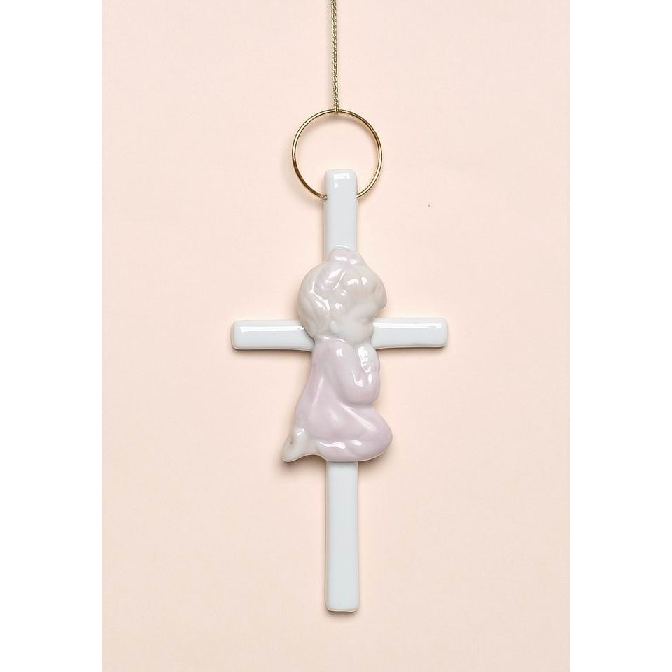 Ceramic Praying Girl Small Cross 5x275x58 Religious Gift Decor Image 3