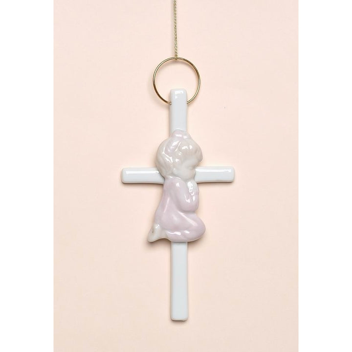 Ceramic Praying Girl Small Cross 5x275x58 Religious Gift Decor Image 3