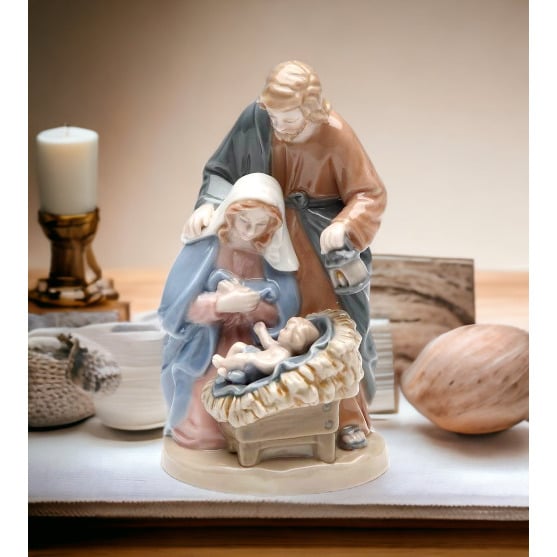 Ceramic Holy Family Nativity Figurine 4" Christmas Gift Image 1