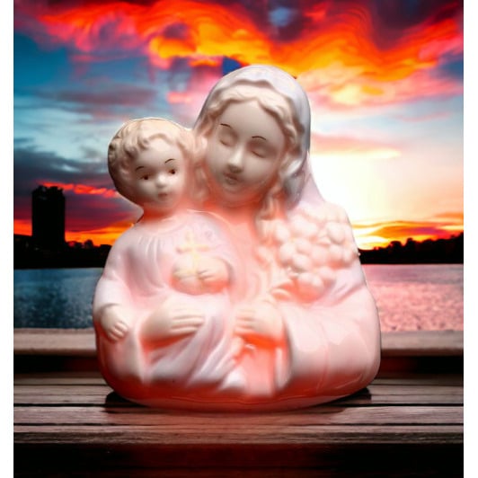 Ceramic Madonna Night Light Holding Baby Jesus Religious 3.75 Inch Image 1