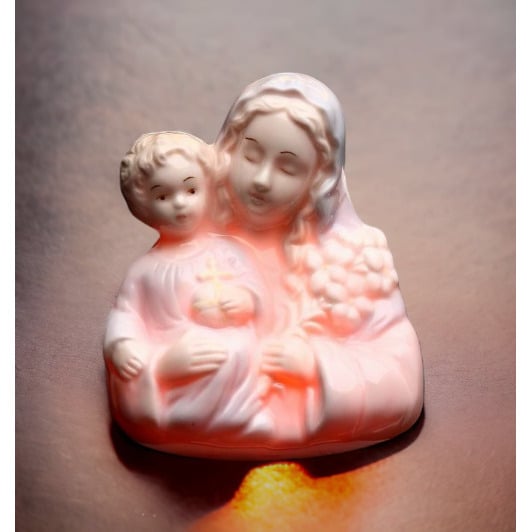 Ceramic Madonna Night Light Holding Baby Jesus Religious 3.75 Inch Image 2