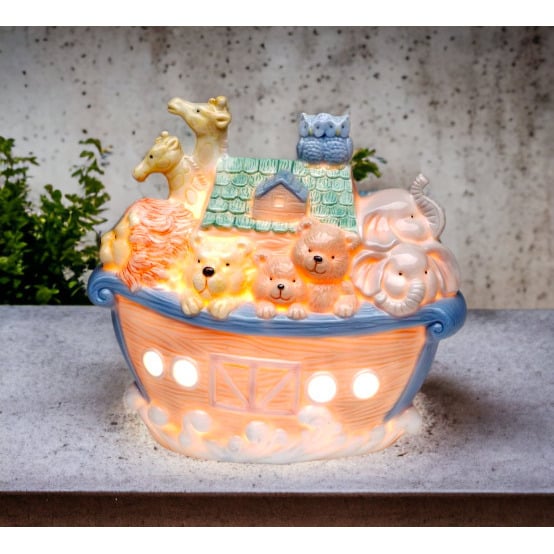 Ceramic Noahs Ark Night Light 6.75in Christmas Religious Baptism Image 2