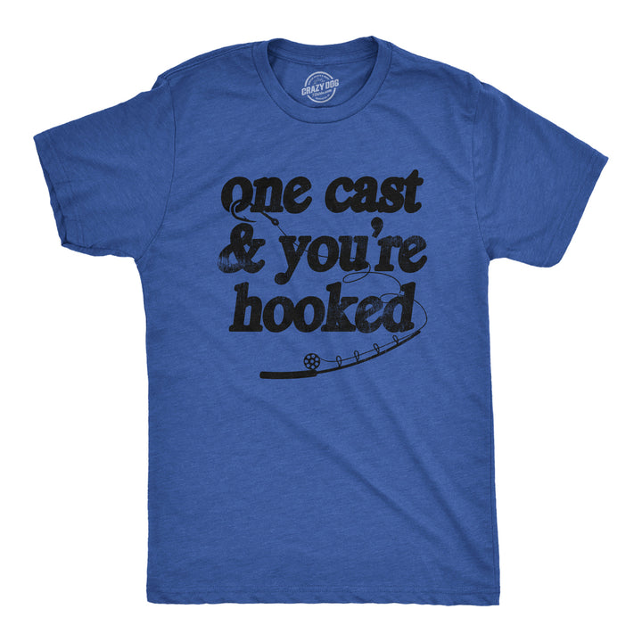 Mens One Cast And Youre Hooked T Shirt Funny Fishing Lovers Angler Tee For Guys Image 1