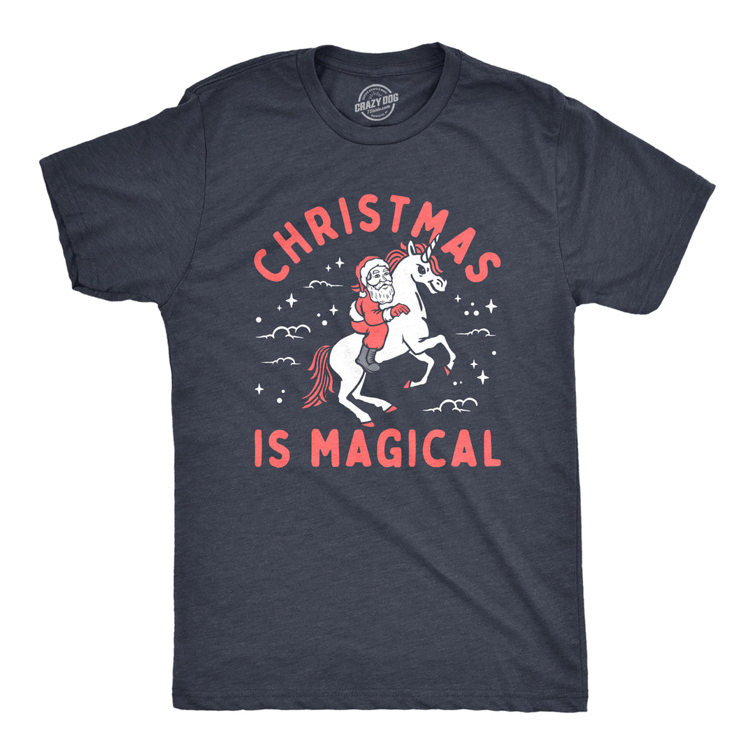 Mens Christmas Is Magical T Shirt Funny Santa Claus Fantasy Unicorn Tee For Guys Image 1