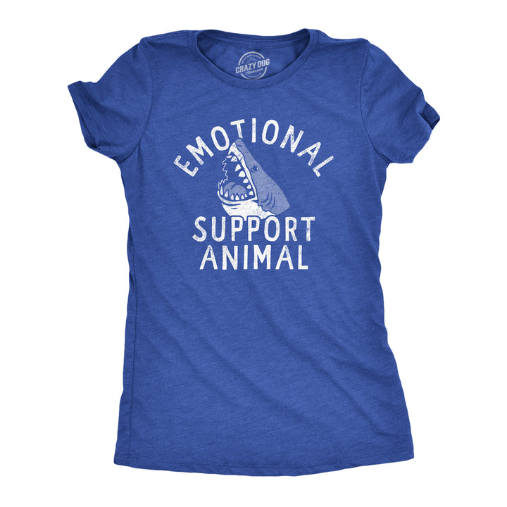 Womens Emotional Support Animal T Shirt Funny Scary Shark Attack Joke Tee For Ladies Image 1