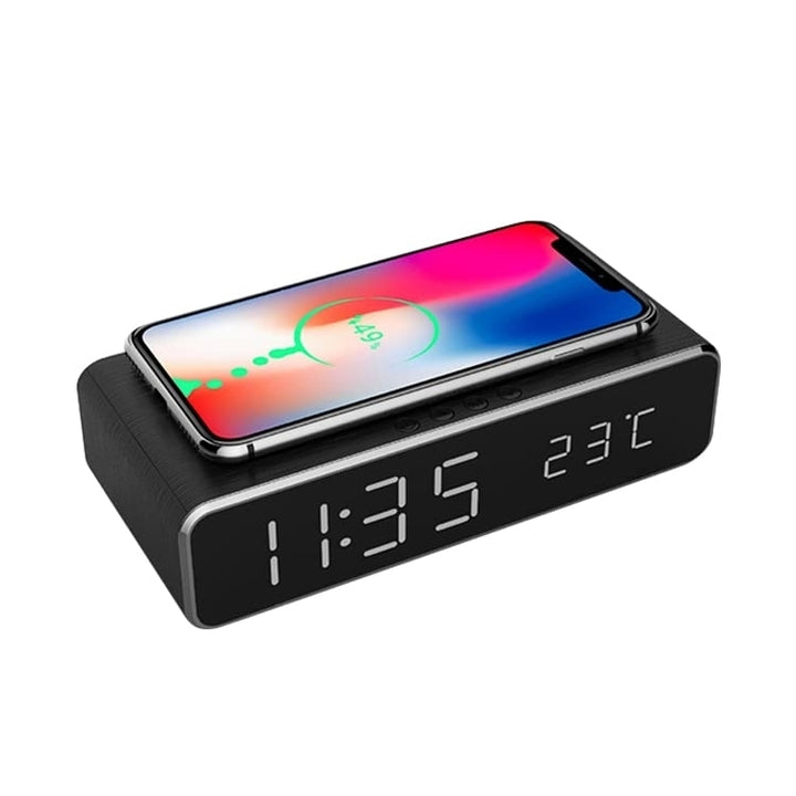 LED Alarm Clock Wireless Charging Qi Certified USB Port Temp Display Home Office Image 1