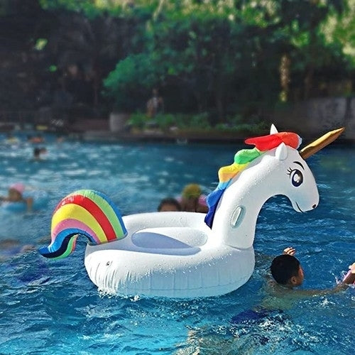 Inflatable Unicorn Pool Float,Giant Floatie Ride-On for Kids Adults Beach Swimming Pool Party Toys Lounge Raft Image 1