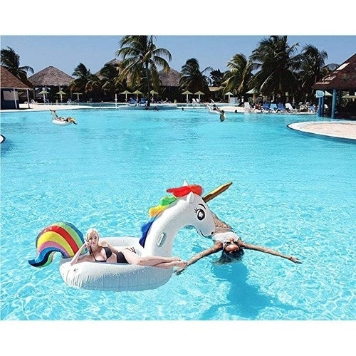 Inflatable Unicorn Pool Float,Giant Floatie Ride-On for Kids Adults Beach Swimming Pool Party Toys Lounge Raft Image 2