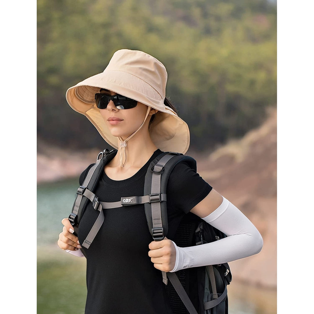 Women Sun Hats UV Protection Foldable Wide Brim Ponytail Hole Summer Men Beach Hats with Neck Flap Image 3