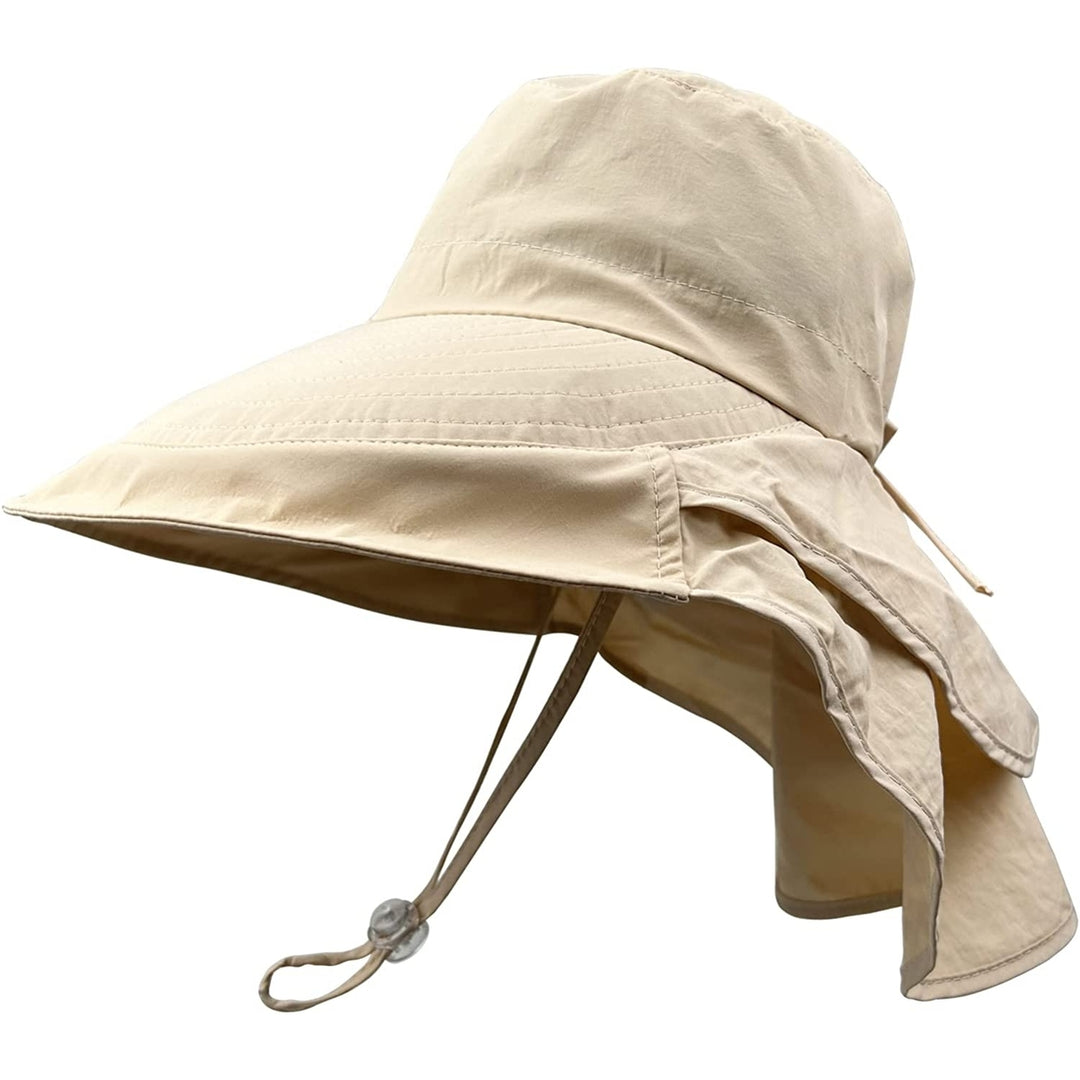 Women Sun Hats UV Protection Foldable Wide Brim Ponytail Hole Summer Men Beach Hats with Neck Flap Image 7