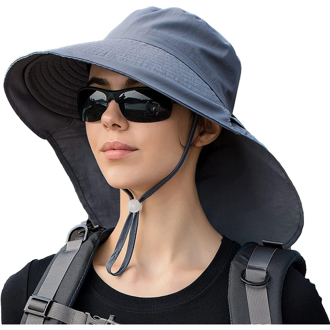 Women Sun Hats UV Protection Foldable Wide Brim Ponytail Hole Summer Men Beach Hats with Neck Flap Image 9