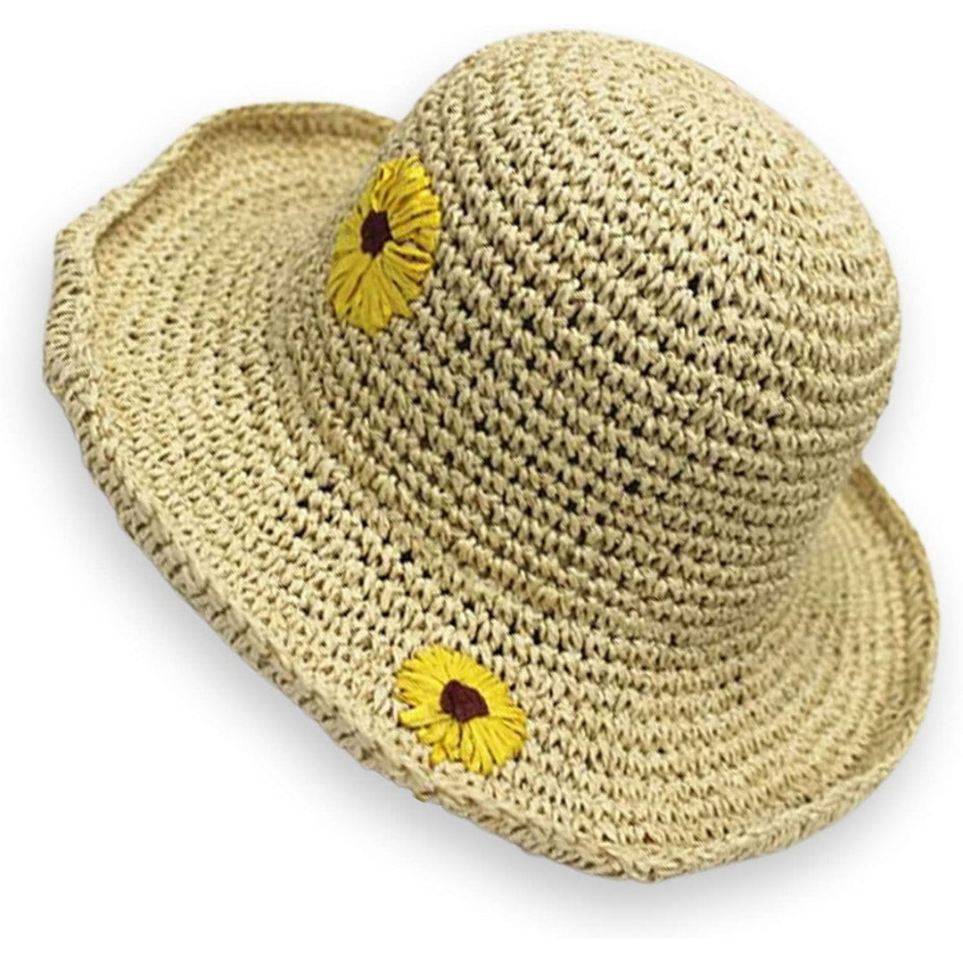 Summer Woven Straw hat Sun Flower Straw hat with Small Yellow Flowers Sun hat Image 1