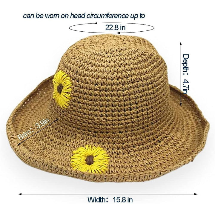 Summer Woven Straw hat Sun Flower Straw hat with Small Yellow Flowers Sun hat Image 2