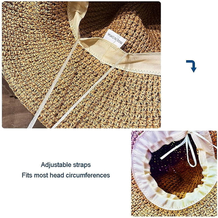 Summer Woven Straw hat Sun Flower Straw hat with Small Yellow Flowers Sun hat Image 4