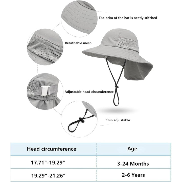 Baby Sun Hat Toddler Kids Boys Girls Wide Brim Beach Hats with Sunglasses UPF 50+ Plain Caps with Neck Flap Image 4
