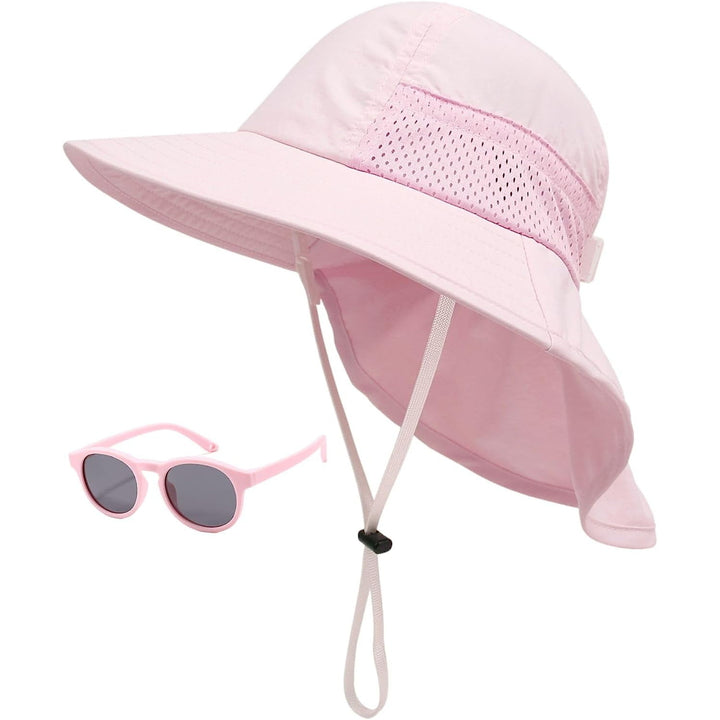 Baby Sun Hat Toddler Kids Boys Girls Wide Brim Beach Hats with Sunglasses UPF 50+ Plain Caps with Neck Flap Image 11