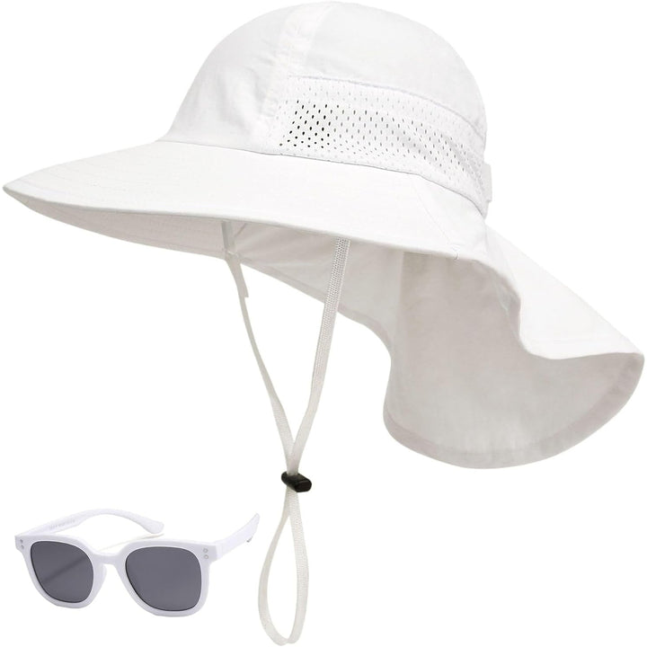 Baby Sun Hat Toddler Kids Boys Girls Wide Brim Beach Hats with Sunglasses UPF 50+ Plain Caps with Neck Flap Image 12
