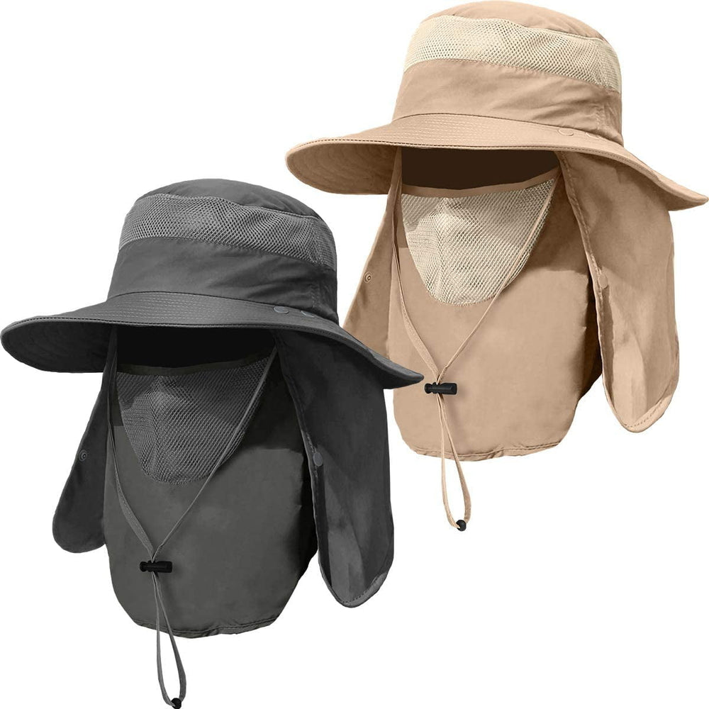 2 Pieces Mens Wide Brim Fishing Hat Outdoor UPF 50+ Sun Protection Removable Face and Neck Flap Image 2