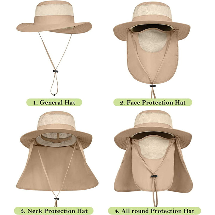 2 Pieces Mens Wide Brim Fishing Hat Outdoor UPF 50+ Sun Protection Removable Face and Neck Flap Image 4