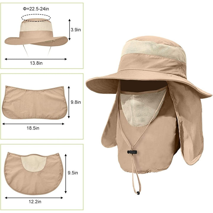 2 Pieces Mens Wide Brim Fishing Hat Outdoor UPF 50+ Sun Protection Removable Face and Neck Flap Image 6