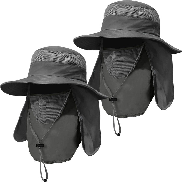 2 Pieces Mens Wide Brim Fishing Hat Outdoor UPF 50+ Sun Protection Removable Face and Neck Flap Image 8