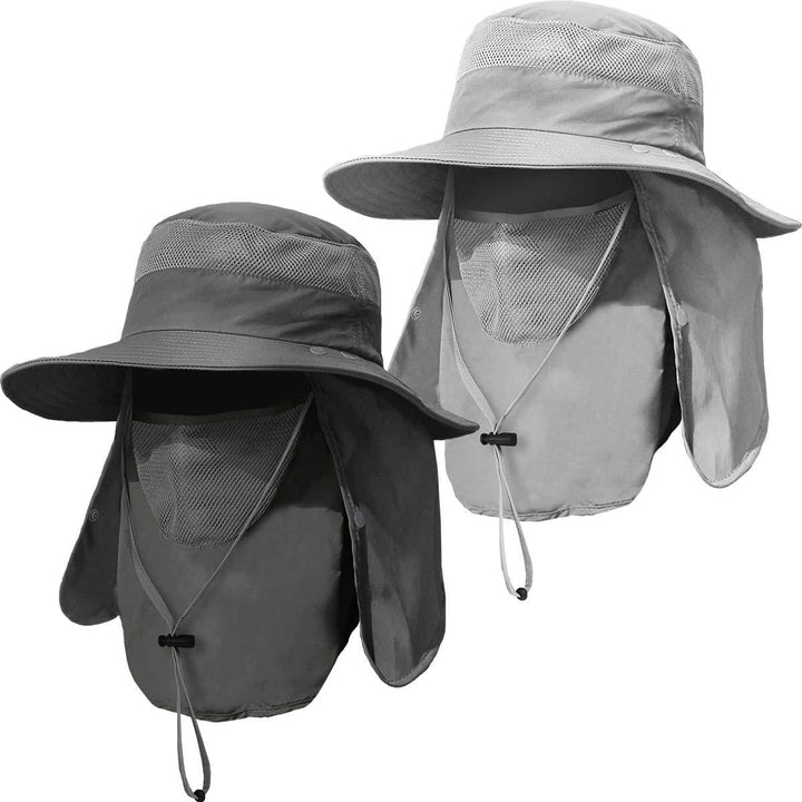 2 Pieces Mens Wide Brim Fishing Hat Outdoor UPF 50+ Sun Protection Removable Face and Neck Flap Image 9