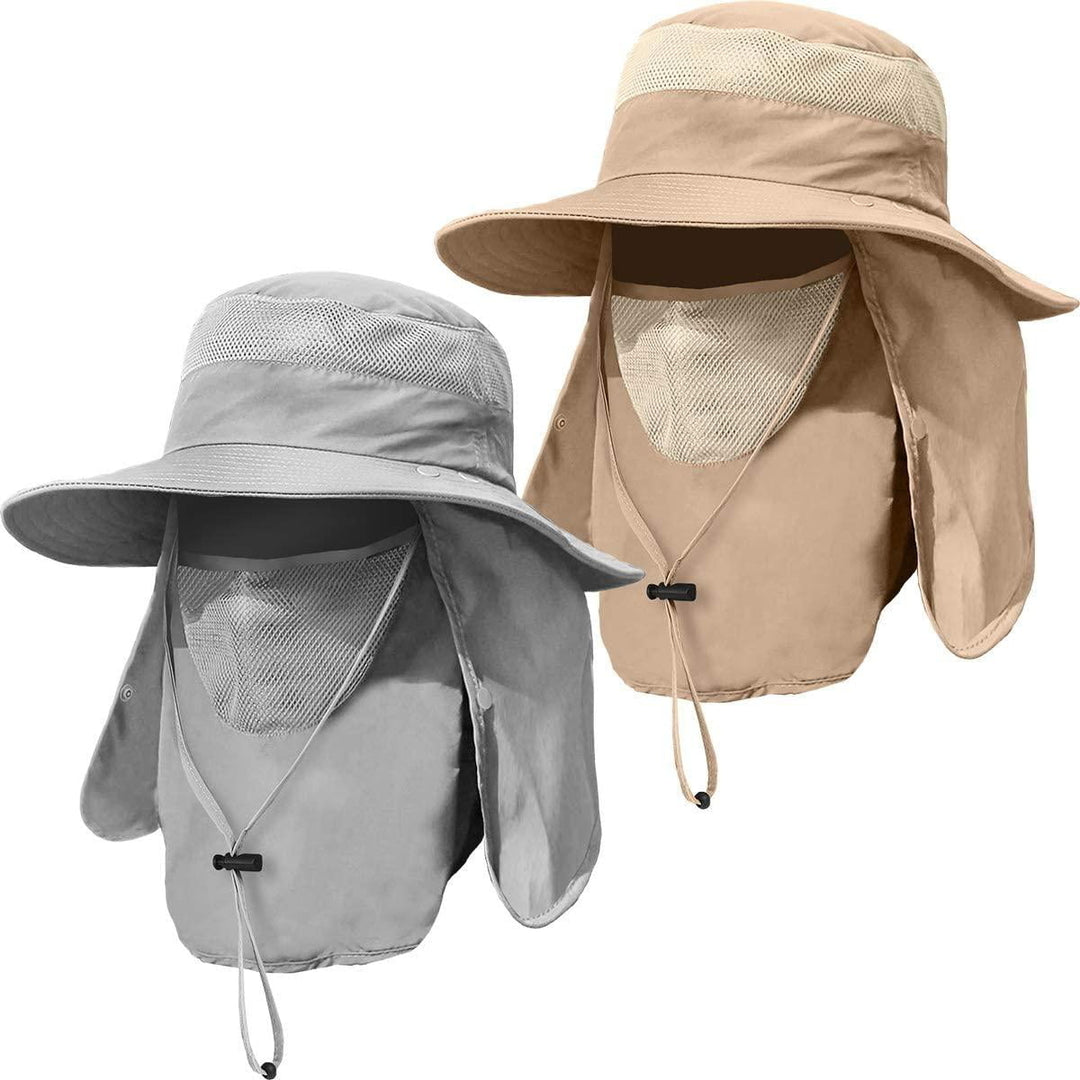 2 Pieces Mens Wide Brim Fishing Hat Outdoor UPF 50+ Sun Protection Removable Face and Neck Flap Image 10
