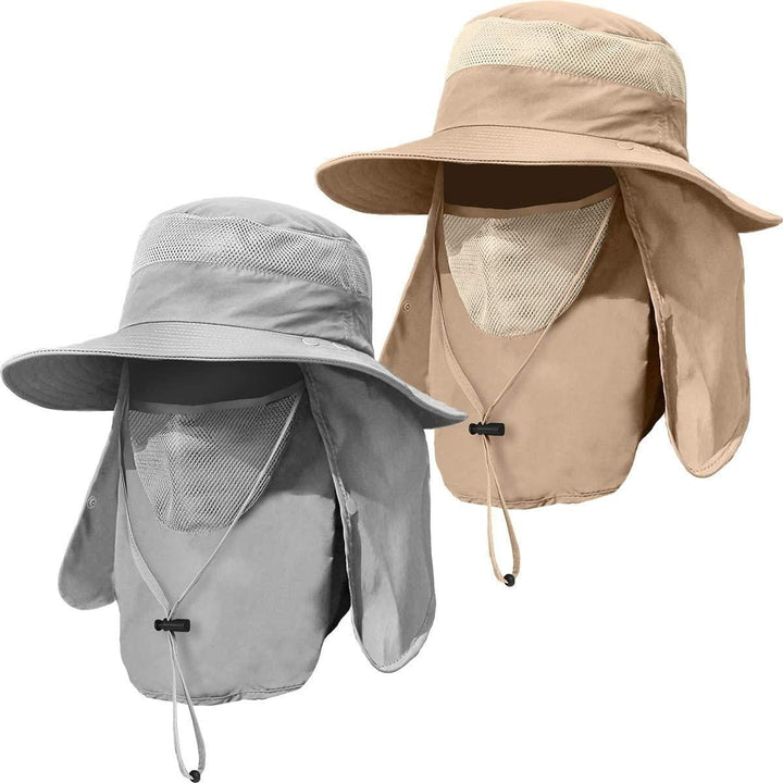 2 Pieces Mens Wide Brim Fishing Hat Outdoor UPF 50+ Sun Protection Removable Face and Neck Flap Image 1