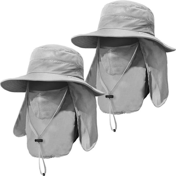 2 Pieces Mens Wide Brim Fishing Hat Outdoor UPF 50+ Sun Protection Removable Face and Neck Flap Image 11