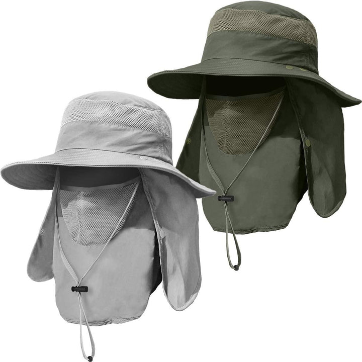 2 Pieces Mens Wide Brim Fishing Hat Outdoor UPF 50+ Sun Protection Removable Face and Neck Flap Image 12